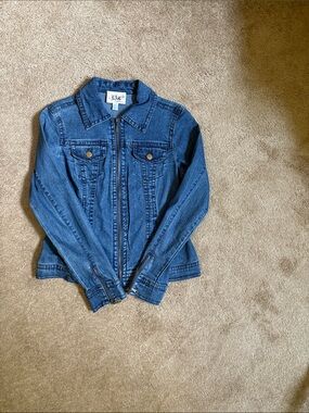 LAL (Live a Little)Women's Classic Blue Denim Zip-Front Jacket